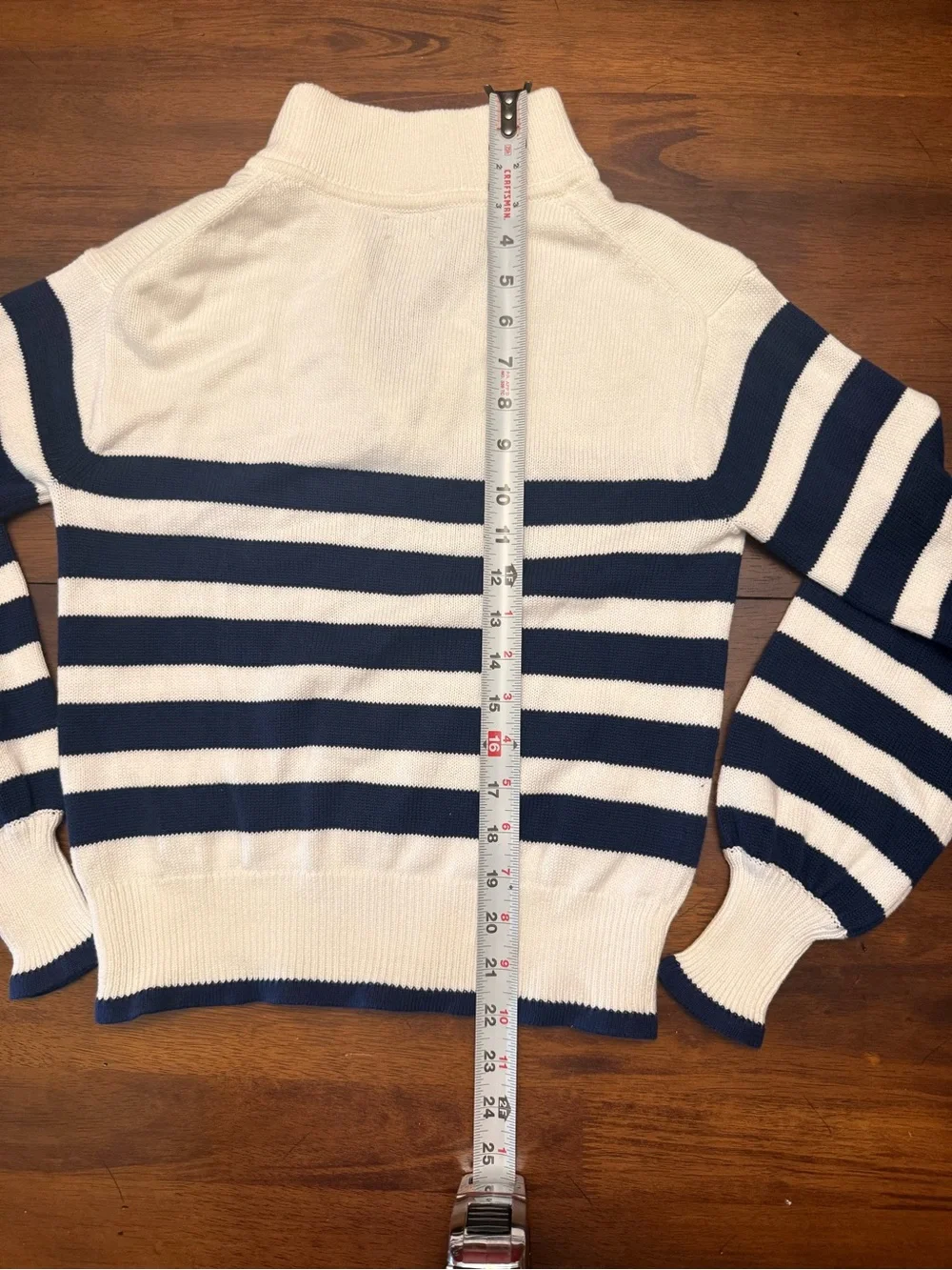 J. Crew Striped Half-Zip Sweater with Pearl Zipper in Blue and Cream - Picture 9 of 10
